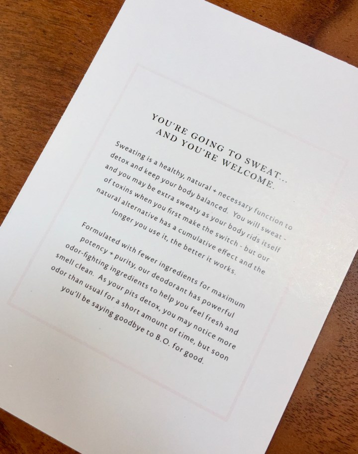 Primally Pure Deodorant Information Card